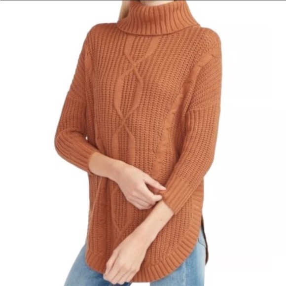 Express Cable Knit Cowl Neck Circle Hem Pullover Sweater Pumpkin Brown - Picture 1 of 8